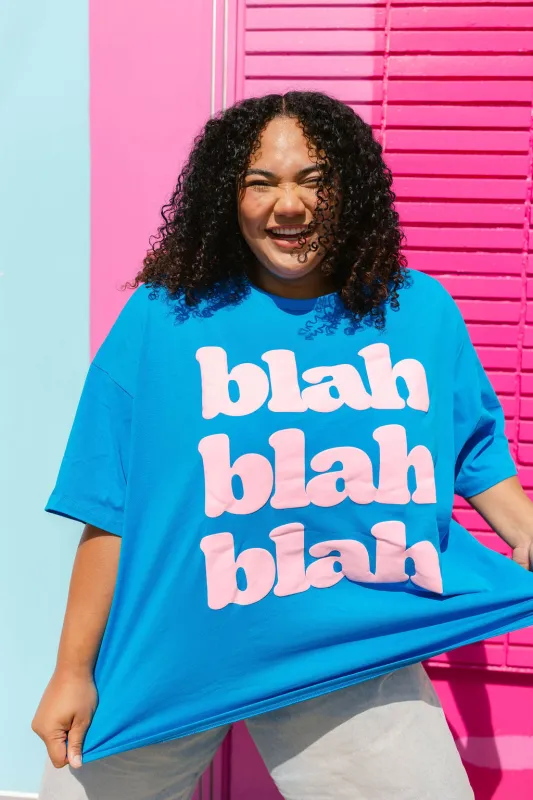 TABY ORIGINAL: BLAH BLAH Boxy Tee In HAWAII BLUE*** 2 sided flippable neckline*** made by shop taby