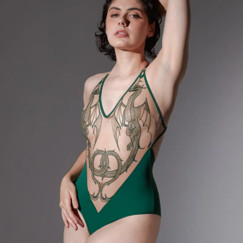 Dracona Bodysuit - Emerald/Butterscotch - FINAL SALE sold by Thistle and Spire