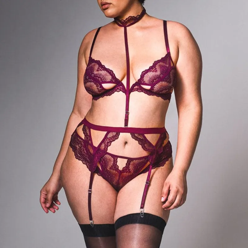 Kane Garter With Removable Choker - Cherry sold by Thistle and Spire