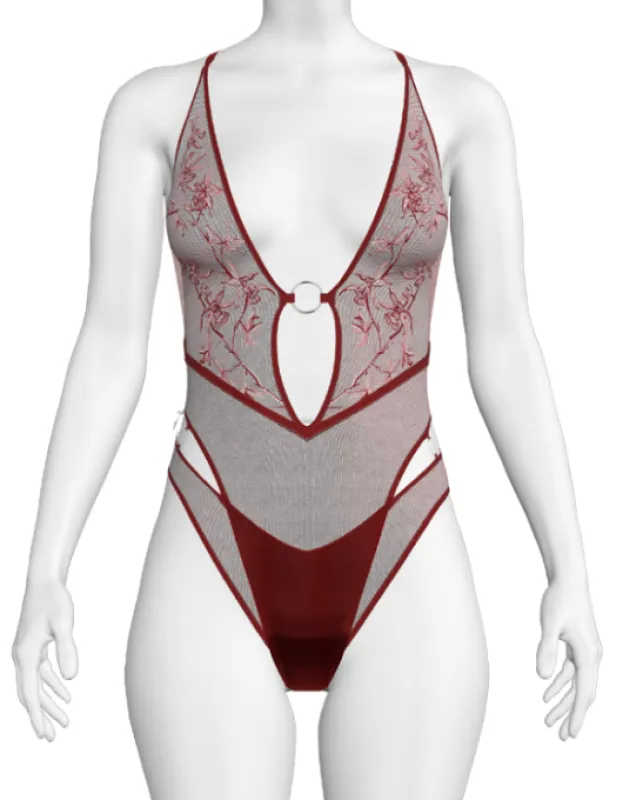 Cyrene Plunge Bodysuit - Ruby sold by Thistle and Spire
