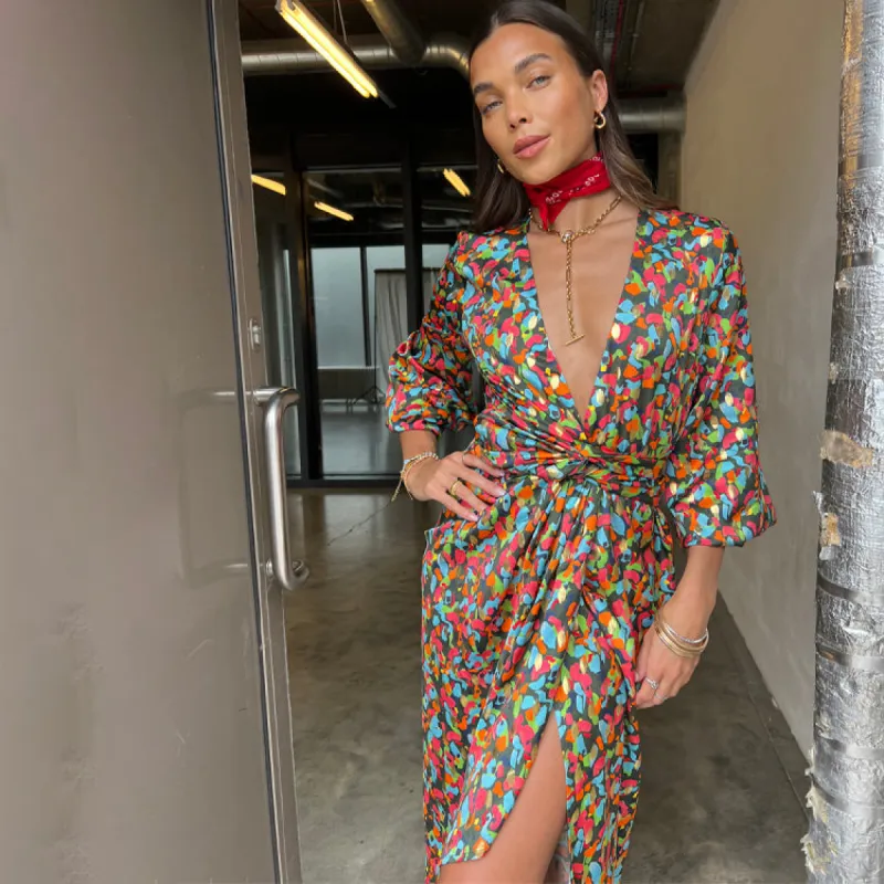 Abstract Print Violet Wrap Dress sold by Never Fully Dressed