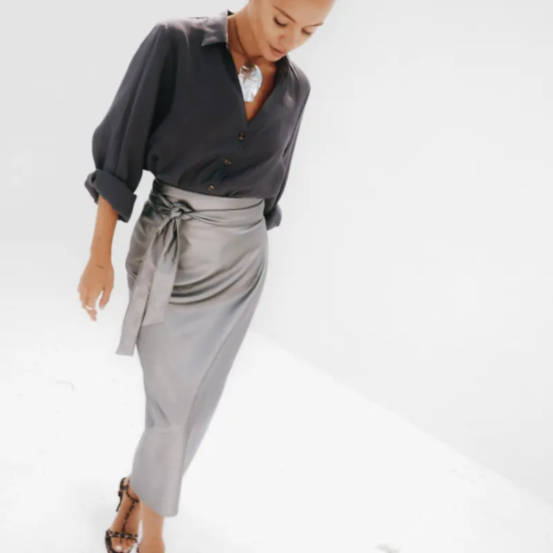 Gunmetal Vegan Leather Jaspre Skirt sold by Never Fully Dressed