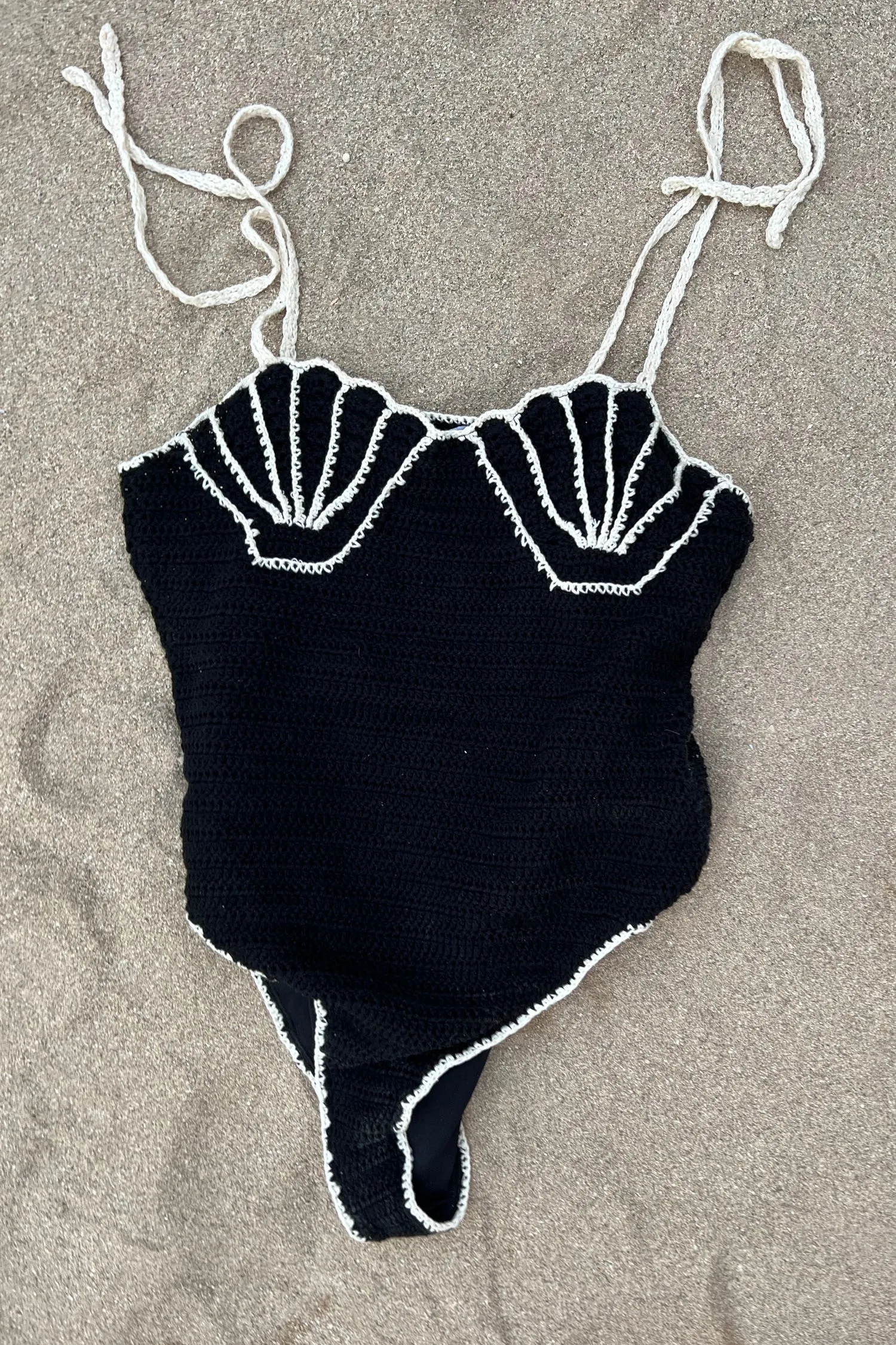 Black Crochet Shell Bodysuit sold by Never Fully Dressed product image thumbnail 3