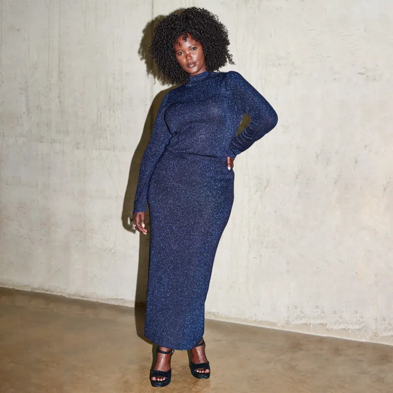 Navy Sparkle Tube Skirt sold by Never Fully Dressed
