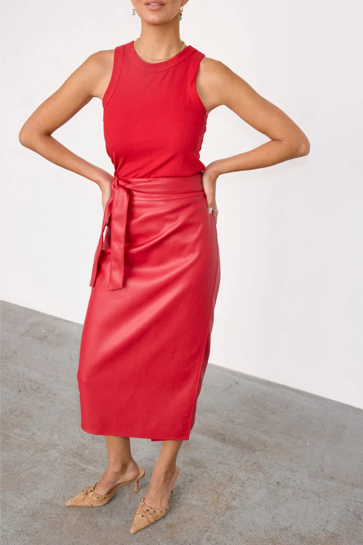 Deep Red Vegan Leather Jaspre Skirt sold by Never Fully Dressed product image thumbnail 4