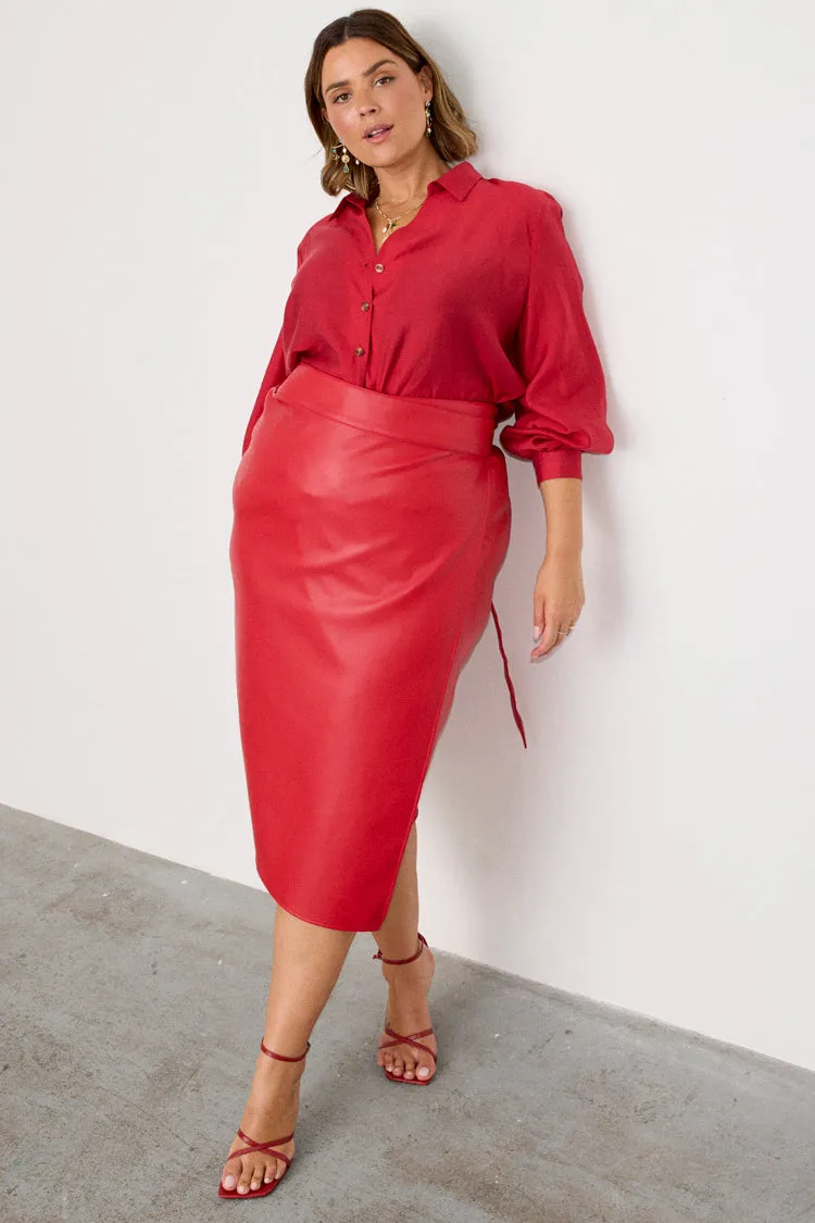 Deep Red Vegan Leather Jaspre Skirt sold by Never Fully Dressed product image thumbnail 3