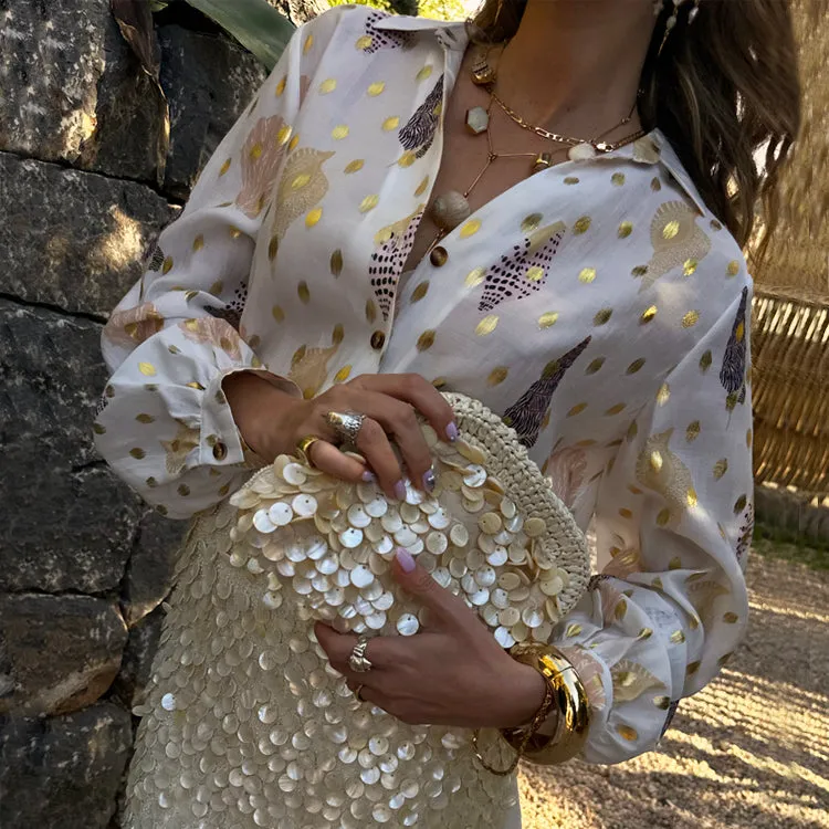 Shells Miley Shirt with Gold fleck sold by Never Fully Dressed