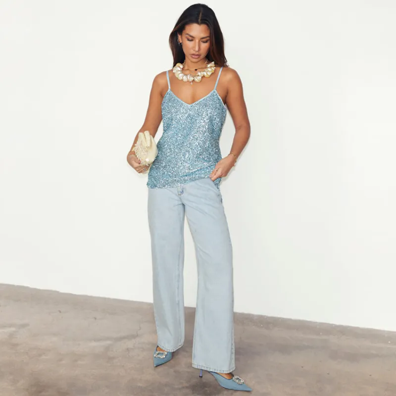 Ice Blue Sequin Cami Top sold by Never Fully Dressed