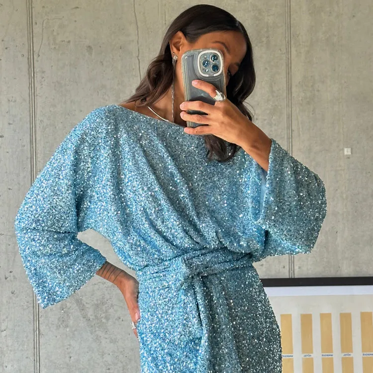 Ice Blue Sequin Tilly Top sold by Never Fully Dressed