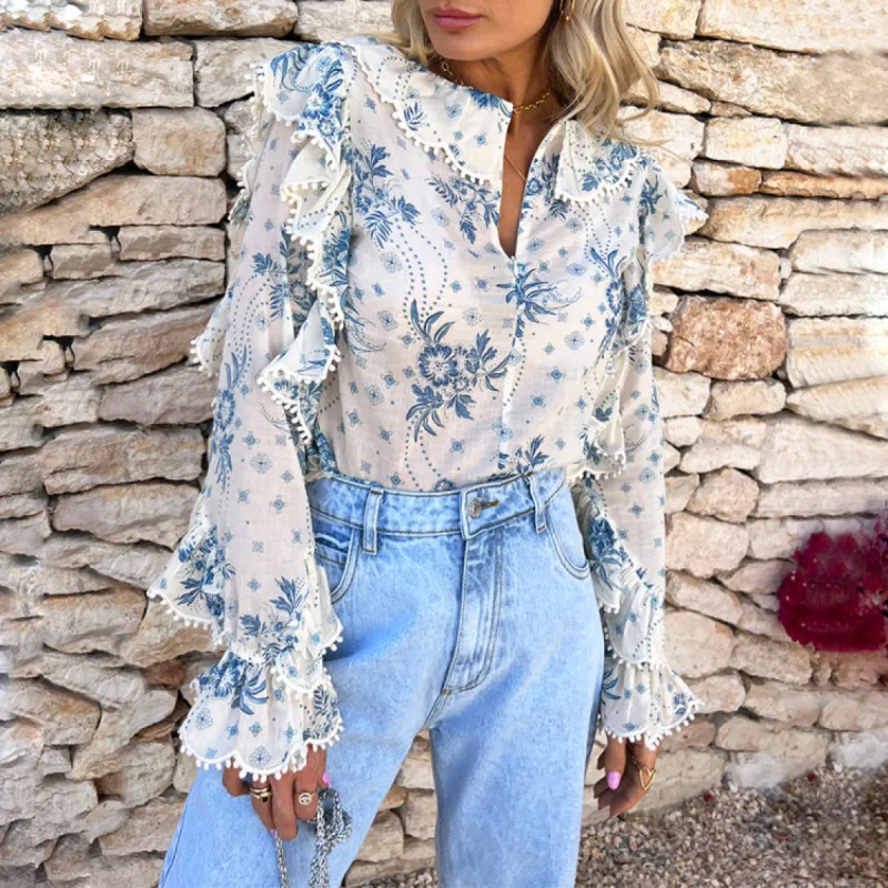 Blue Floral Rachel Blouse sold by Never Fully Dressed