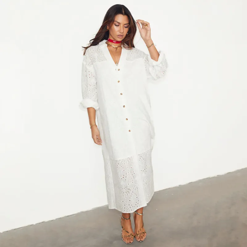 White Palm Broderie Jenna Shirt Dress sold by Never Fully Dressed