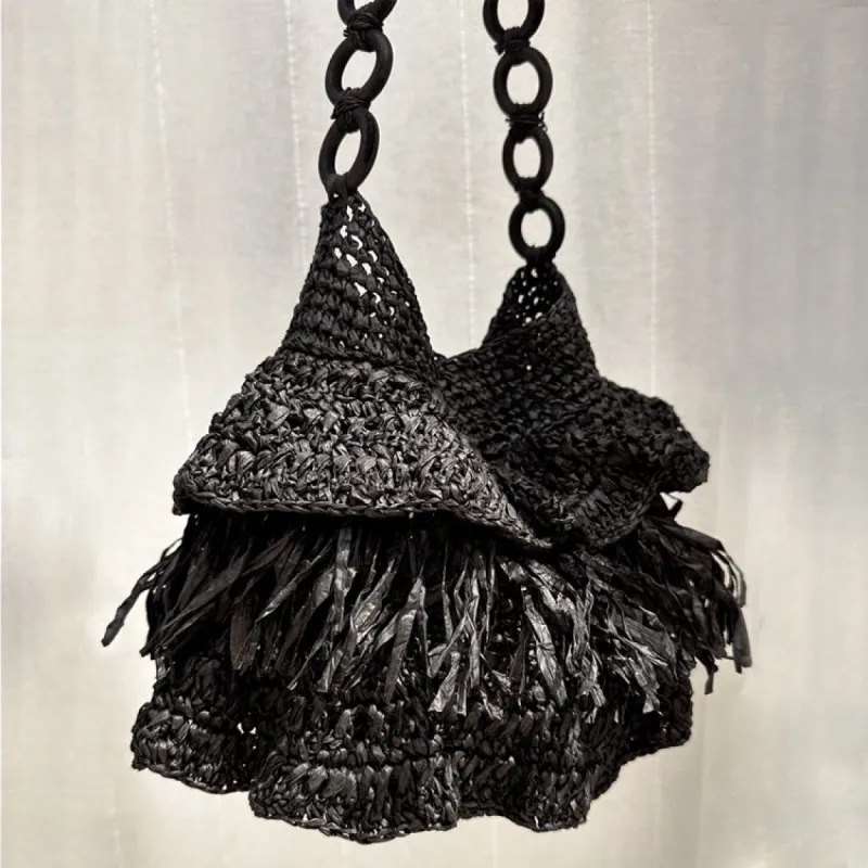 Black Raffia Bag sold by Never Fully Dressed