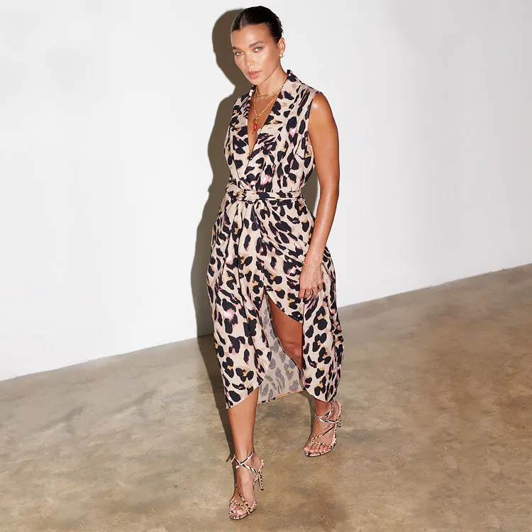 Cotton Linen Leopard Brooklyn Dress sold by Never Fully Dressed