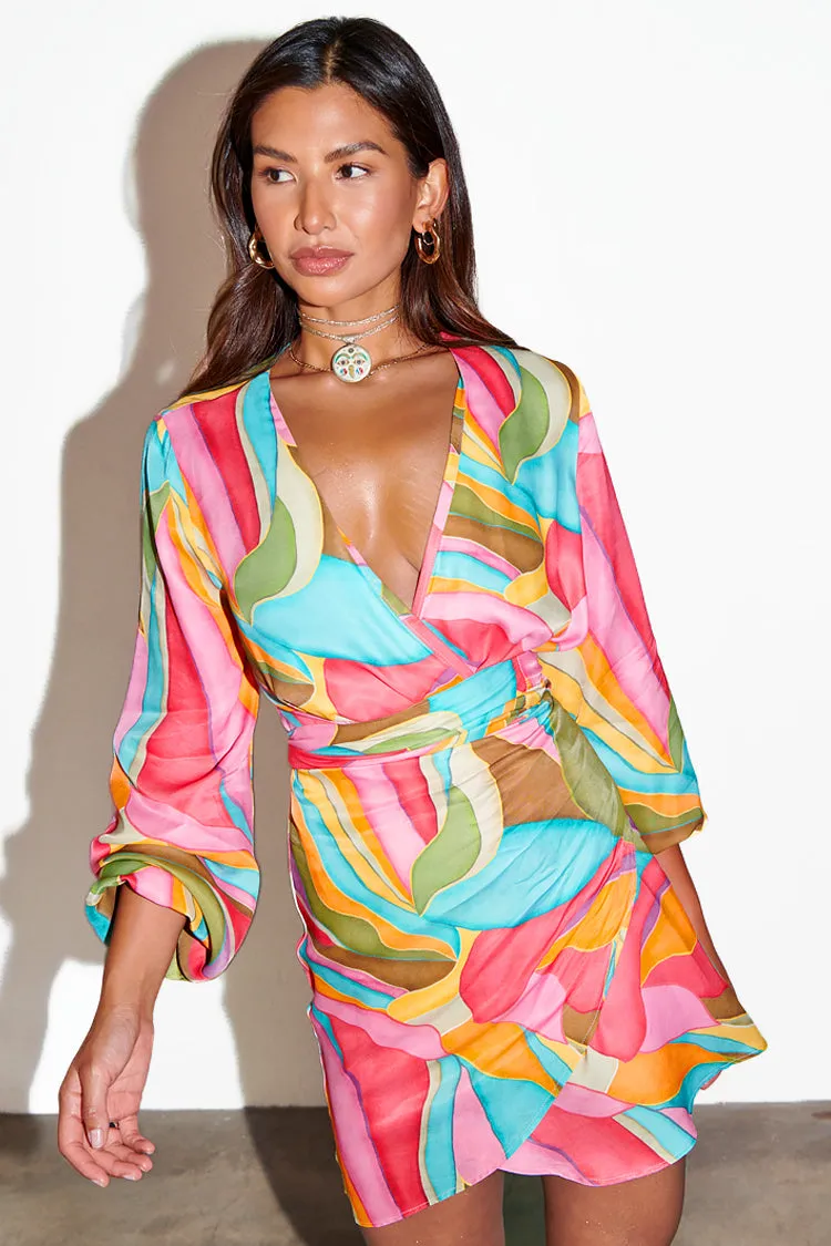 Multi Abstract Mini Vienna Wrap Dress sold by Never Fully Dressed product image thumbnail 2