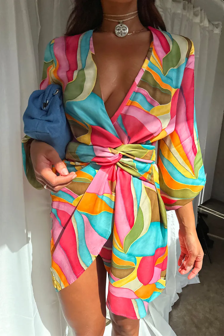 Multi Abstract Mini Vienna Wrap Dress sold by Never Fully Dressed product image thumbnail 3
