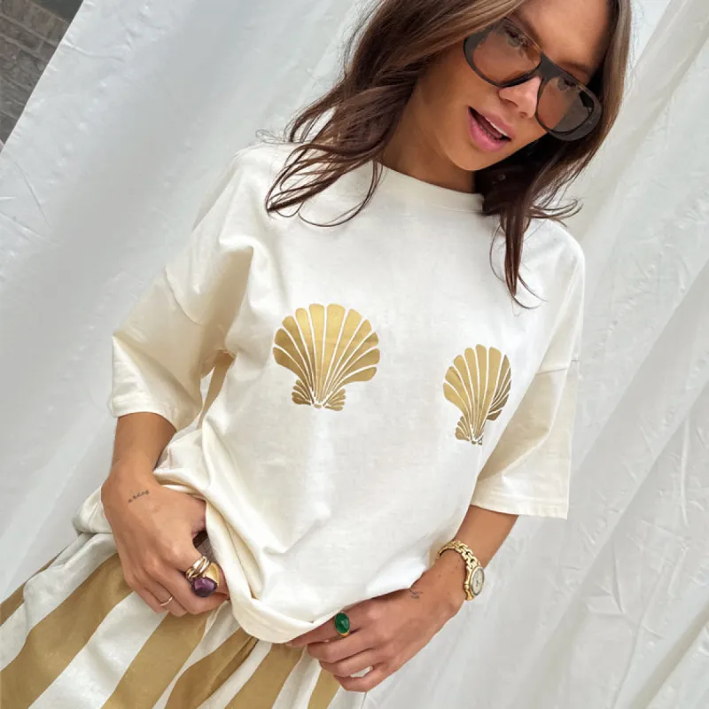 Gold Shell Boob T-Shirt sold by Never Fully Dressed