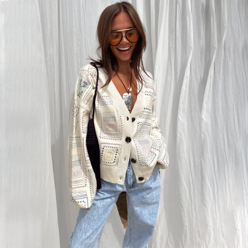 Cream Craft Work Cardigan sold by Never Fully Dressed