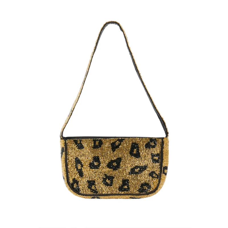 Brown Leopard Beaded Baguette Bag sold by Never Fully Dressed