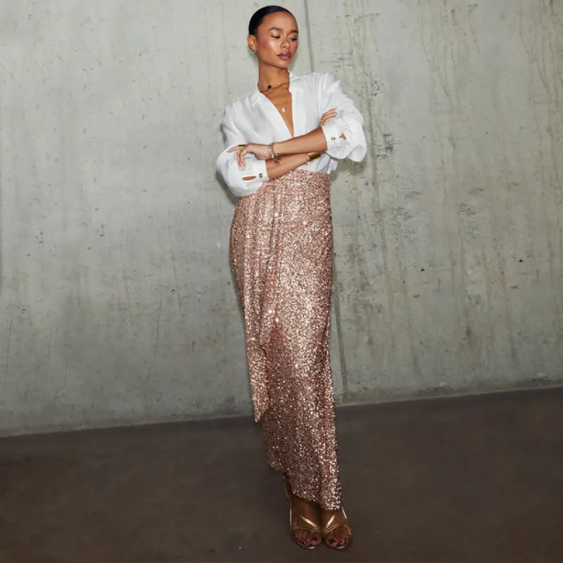 Gold Sequin Jaspre Skirt sold by Never Fully Dressed