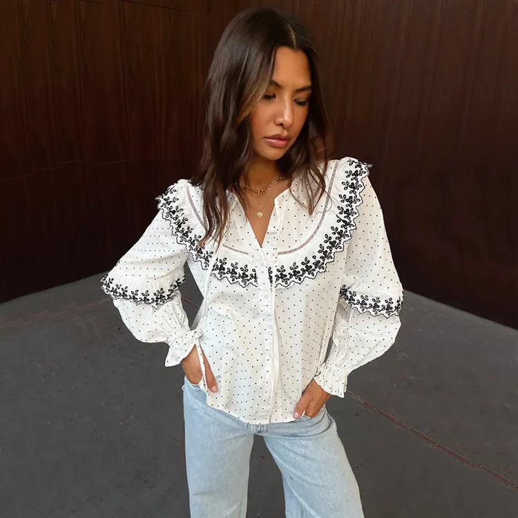 White Dobby Shirt with Lace Trim Detail sold by Never Fully Dressed