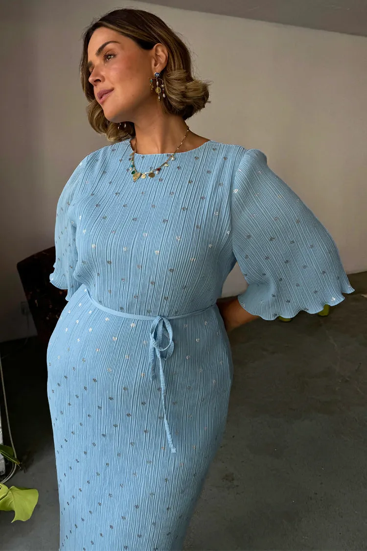 Ice Blue Plisse Short Sleeve Celeste Dress sold by Never Fully Dressed product image thumbnail 4