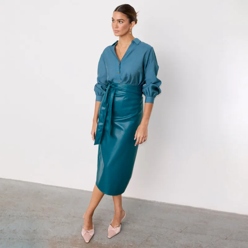 Teal Vegan Leather Jaspre Skirt sold by Never Fully Dressed