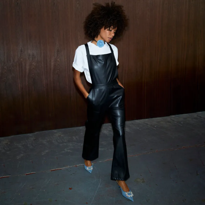 Black Vegan Leather Dungarees sold by Never Fully Dressed