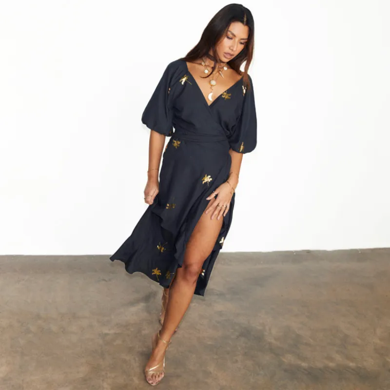 Black Palm Camilla Wrap Dress sold by Never Fully Dressed