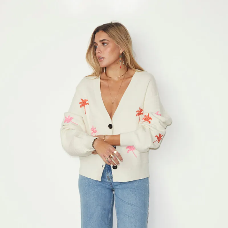 Cream Cardigan With Embroidered Palm made by Never Fully Dressed