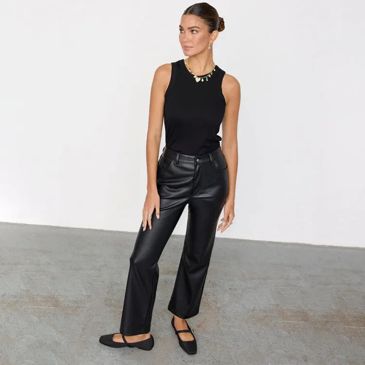 Black Vegan Leather Trousers Petite sold by Never Fully Dressed