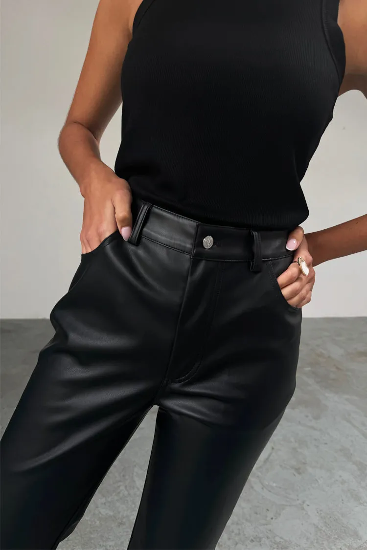 Black Vegan Leather Trousers Petite sold by Never Fully Dressed product image thumbnail 5