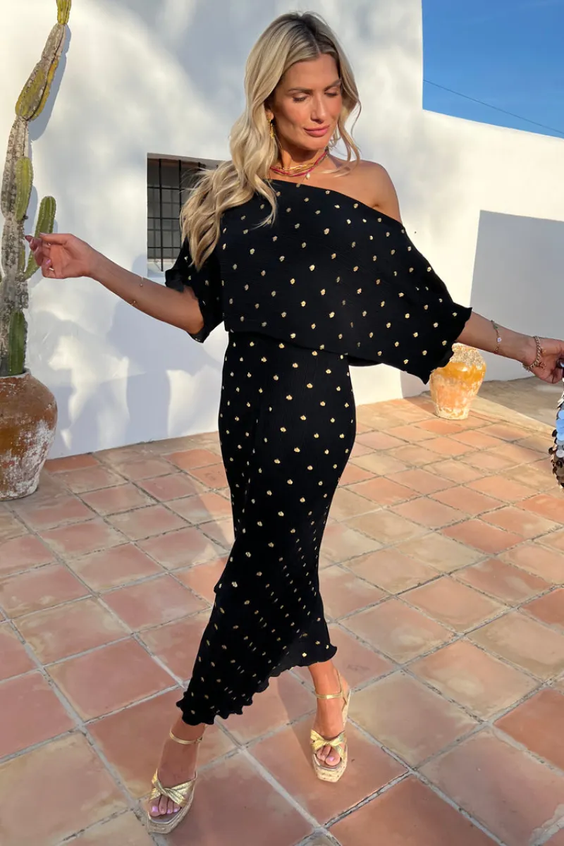 green emerald velvet dress Black Tilly Dress With Gold Foil – Maman Boutique