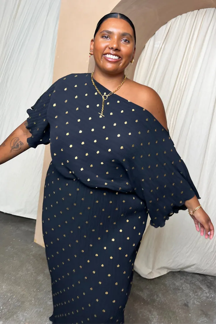 Black Tilly Plisse Dress with Gold Fleck Petite sold by Never Fully Dressed product image thumbnail 5