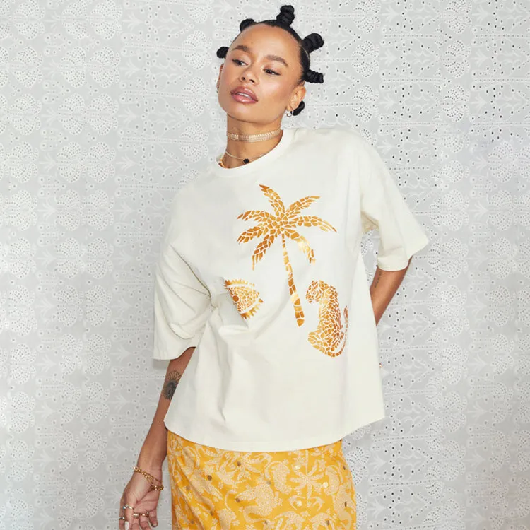 Cream and Gold Mosaic Leopard T-Shirt sold by Never Fully Dressed