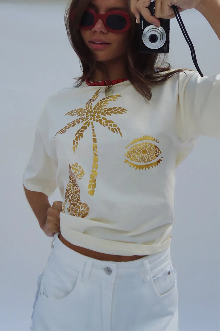 Cream and Gold Mosaic Leopard T-Shirt sold by Never Fully Dressed product image thumbnail 2