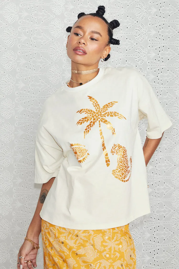 Cream and Gold Mosaic Leopard T-Shirt sold by Never Fully Dressed product image thumbnail 3