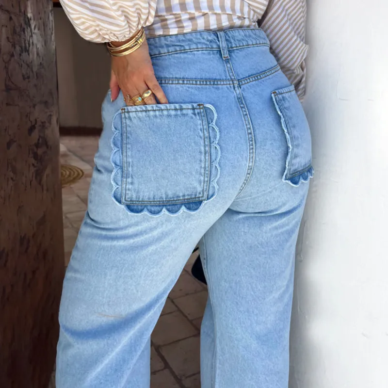 Scallop Detail Straight Leg Jeans sold by Never Fully Dressed