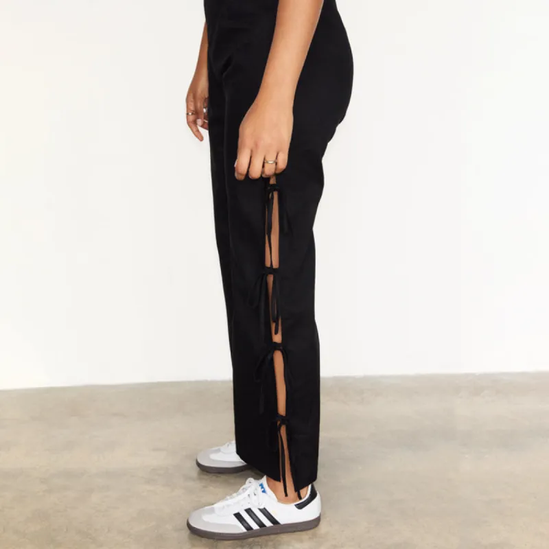 Black Cotton Linen Tie Side Trousers sold by Never Fully Dressed
