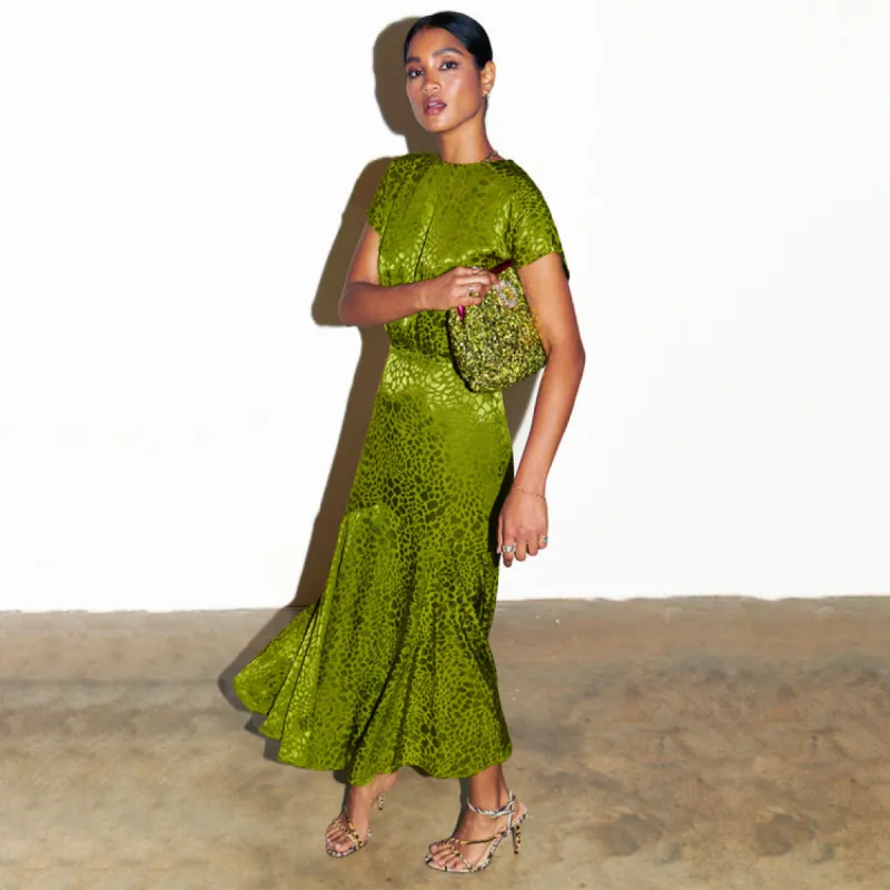 Green Jacquard Midi Erin Dress Petite sold by Never Fully Dressed