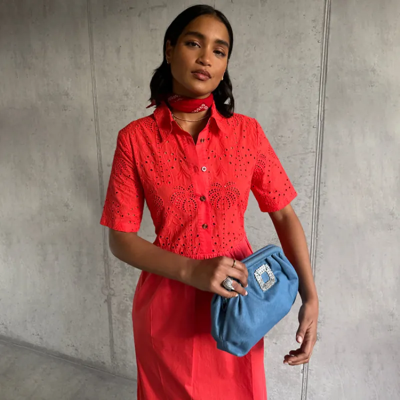 Red Palm Broderie Hayley Dress sold by Never Fully Dressed