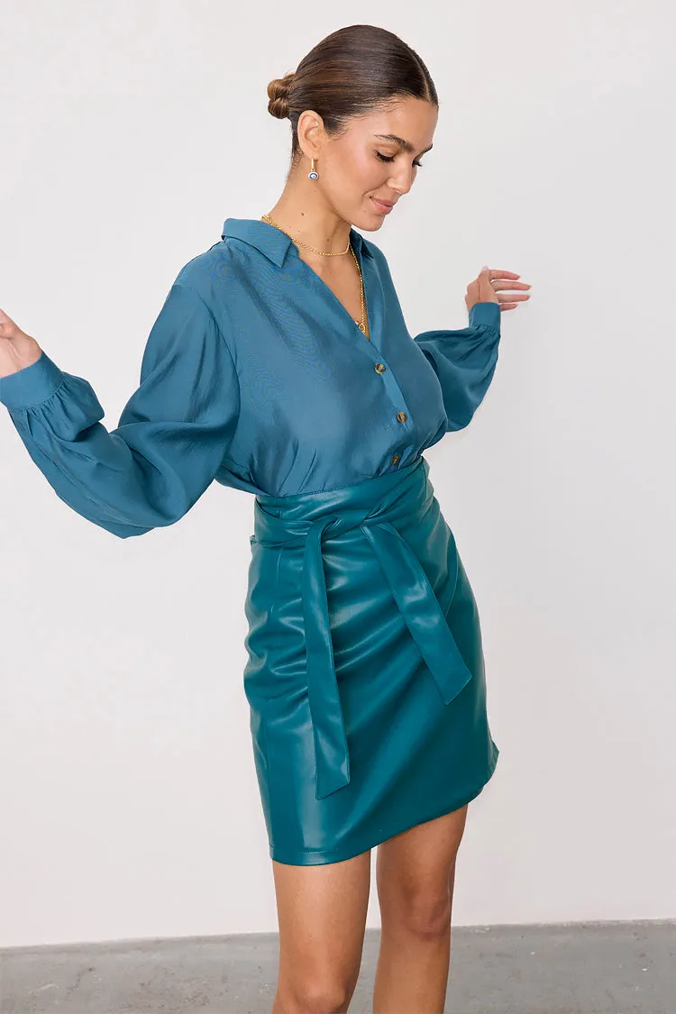 Teal Vegan Leather Mini Jaspre Skirt sold by Never Fully Dressed product image thumbnail 2