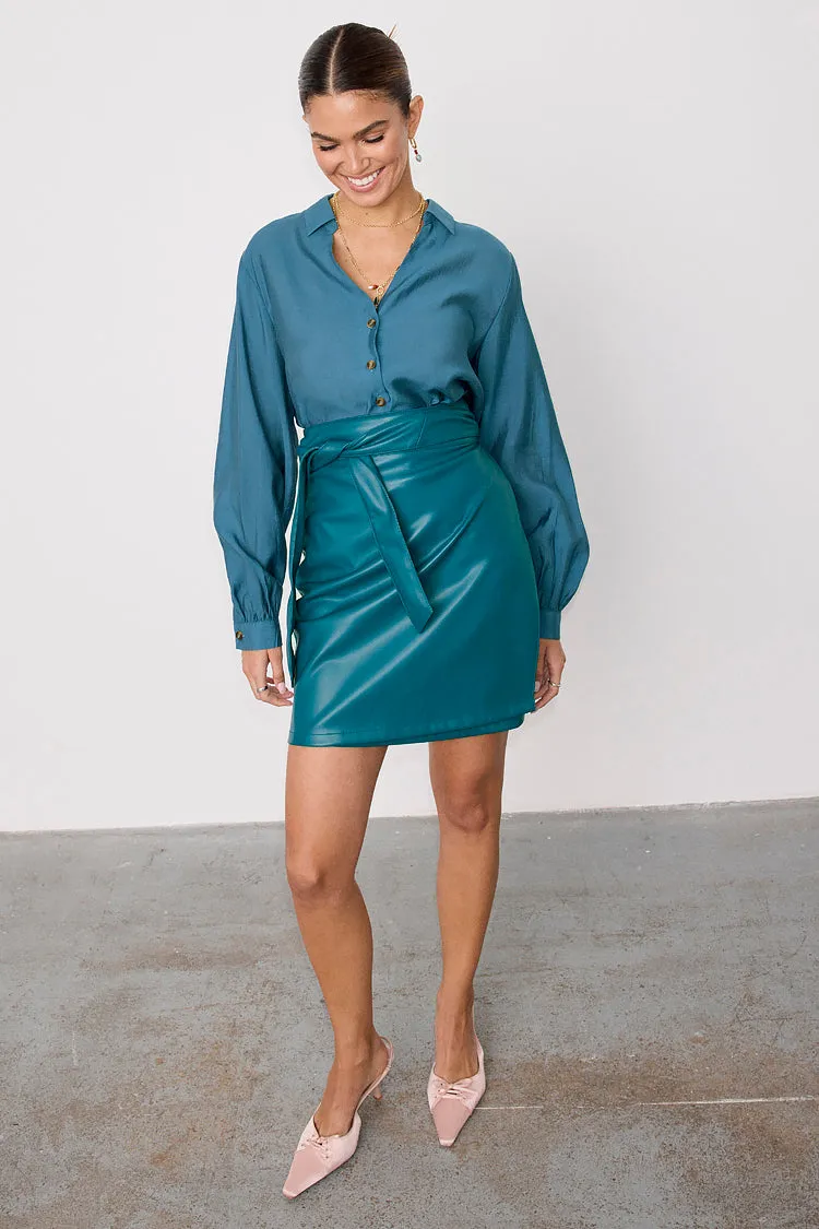 Teal Vegan Leather Mini Jaspre Skirt sold by Never Fully Dressed product image thumbnail 3