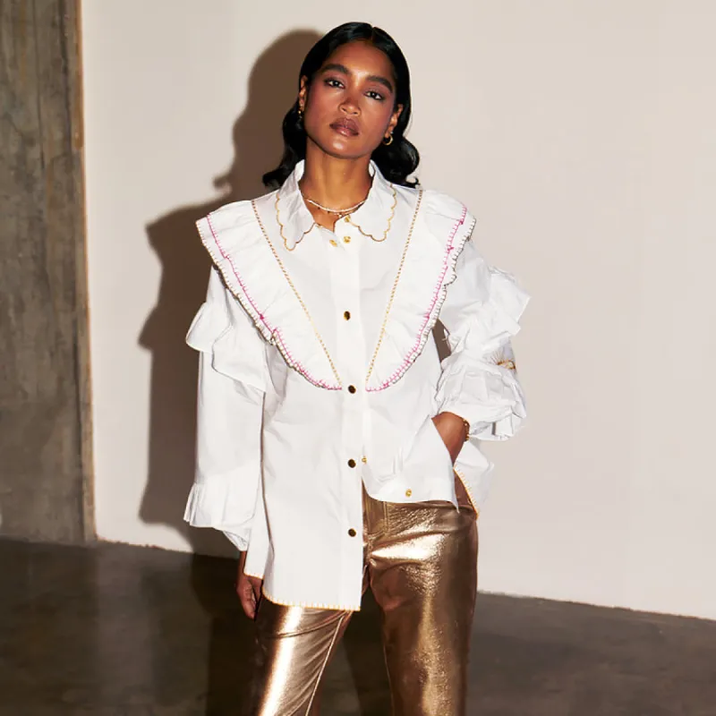 White And Gold Austin Shirt sold by Never Fully Dressed