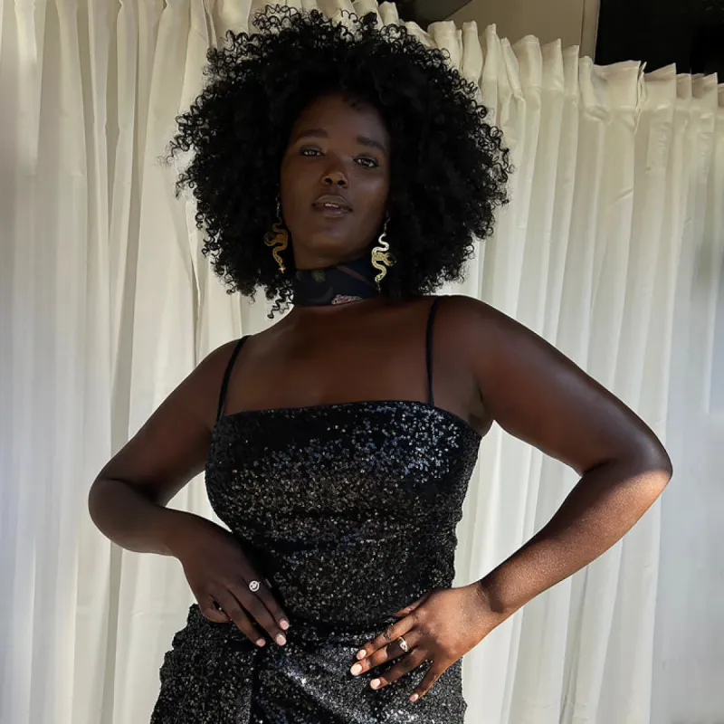 Black Sequin Crop Top sold by Never Fully Dressed