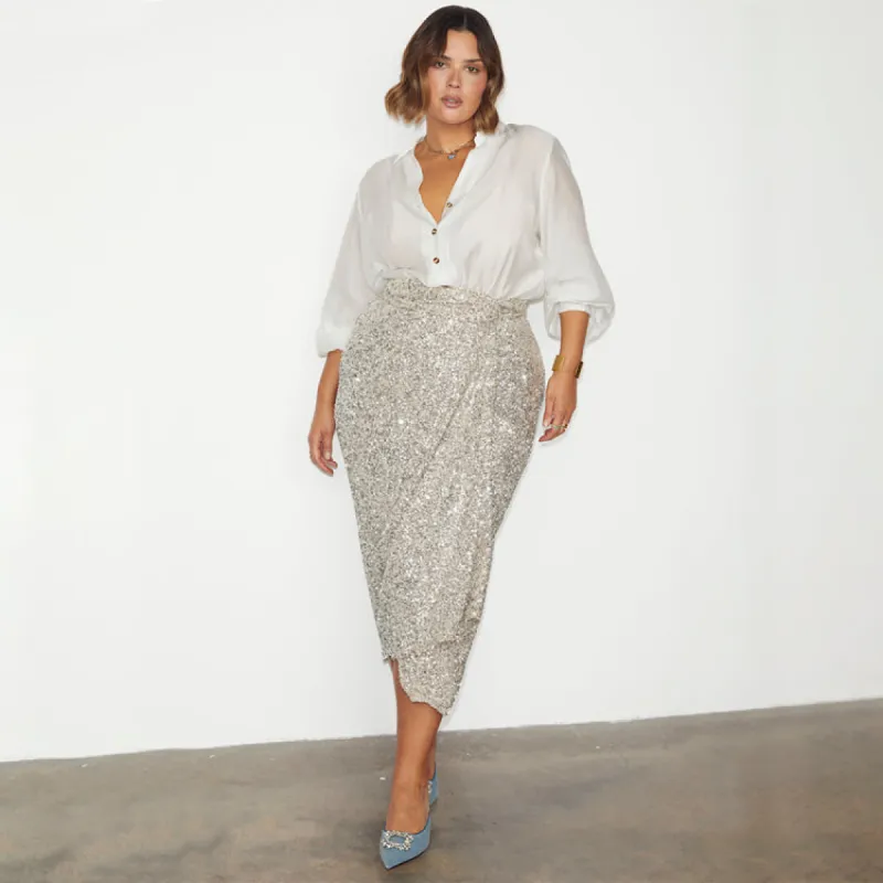 Sequin Maxi Wrap Jaspre Skirt Petite sold by Never Fully Dressed