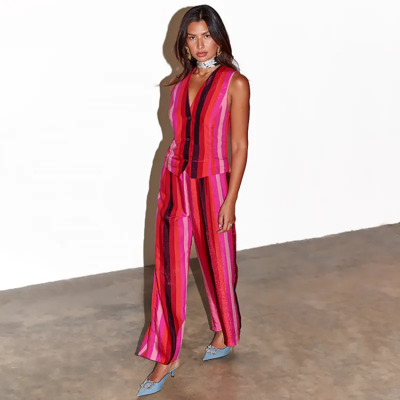 Pink Stripe Elisa Trousers sold by Never Fully Dressed