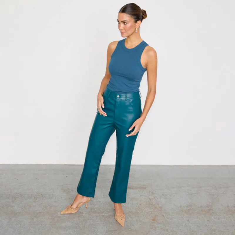 Teal Vegan Leather Trousers sold by Never Fully Dressed