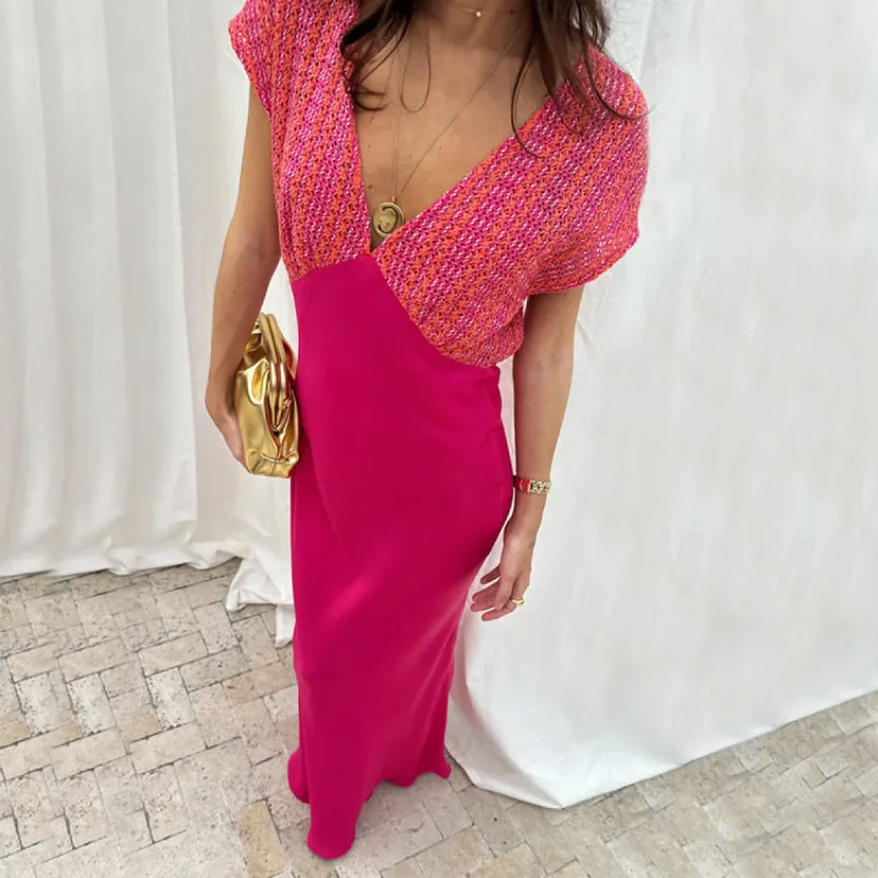 Pink and Red Crochet Elodie Dress sold by Never Fully Dressed