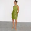 Olive Green Vegan Leather Mini Jaspre Skirt sold by Never Fully Dressed