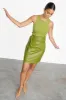 Olive Green Vegan Leather Mini Jaspre Skirt sold by Never Fully Dressed